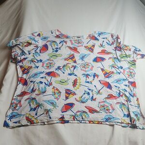 C.D. Daniels T-Shirt Tropical Beach Print White Women's Size 3X